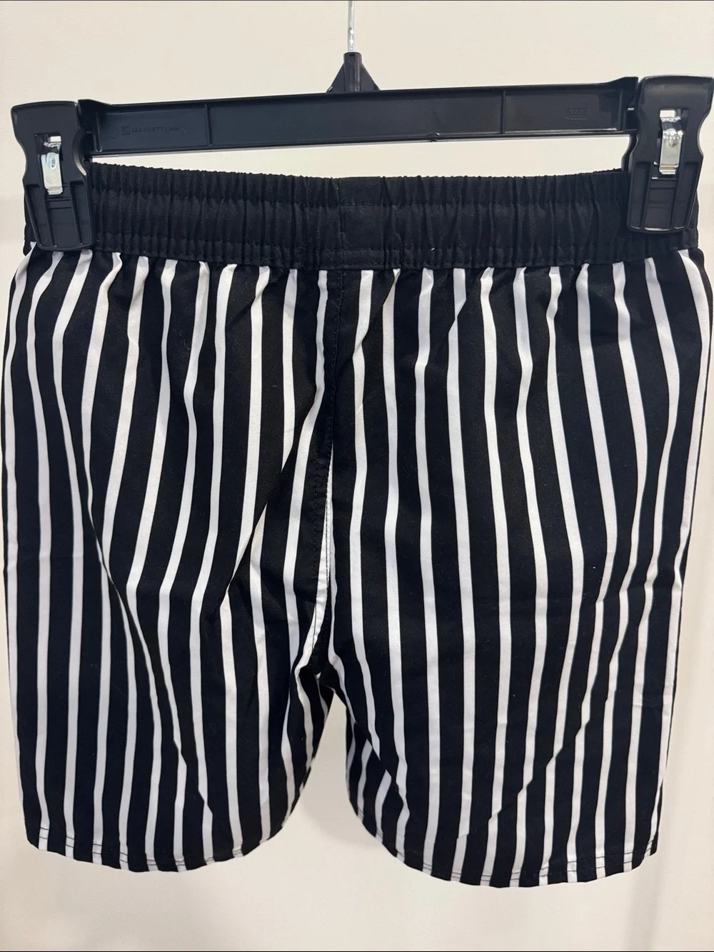 RuggedButts Boys black and white striped swim trunks